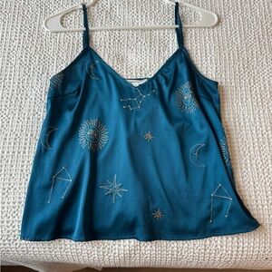 Elegant Teal Celestial Women's Satin Tank Top